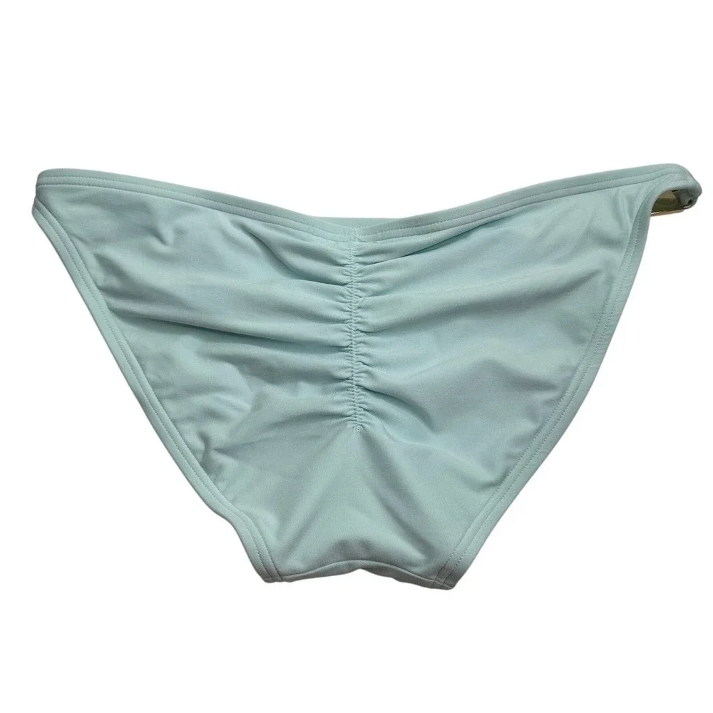 Kate Spade New York Light Blue Ruched Back Bikini Bottoms Gold Bow Hardware XS